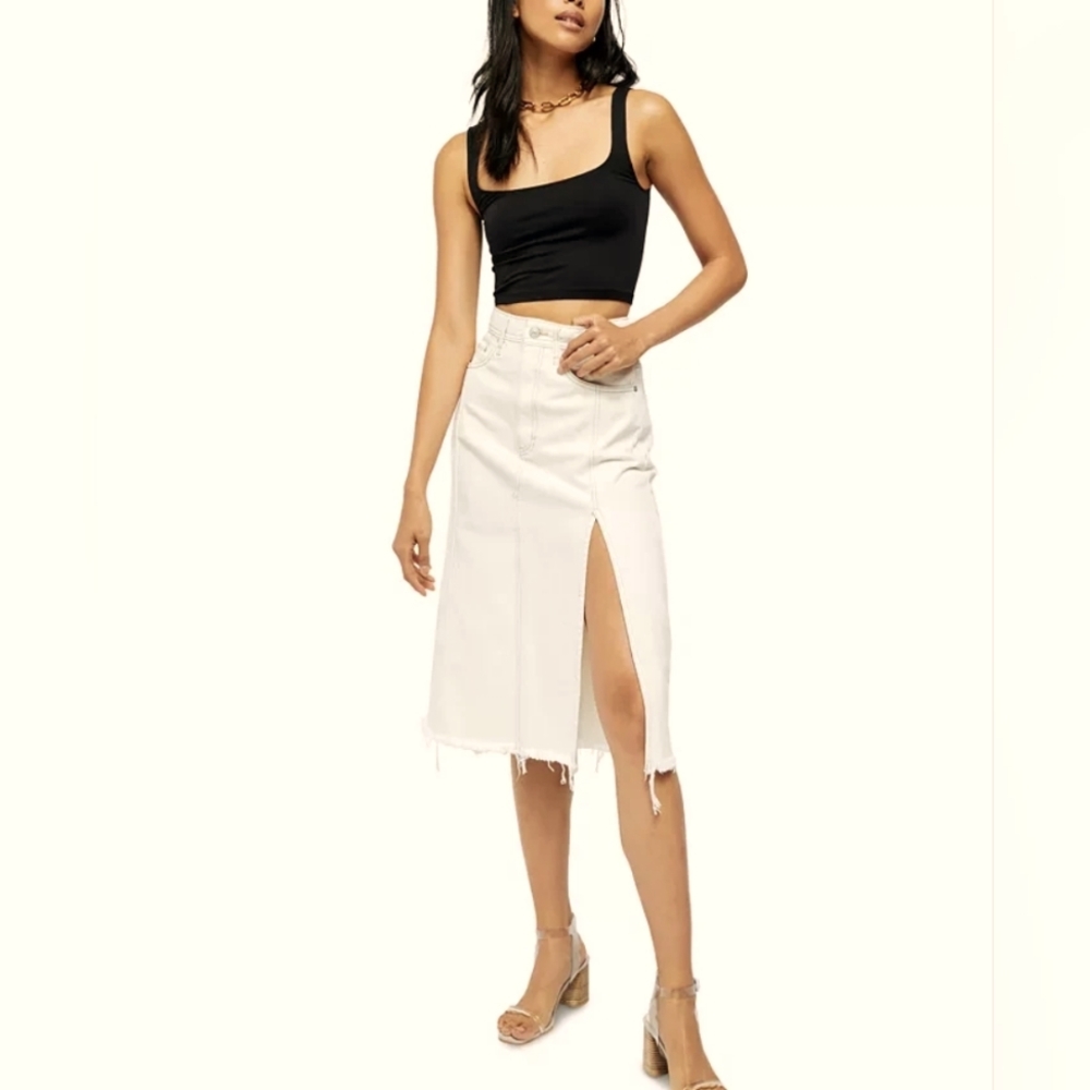 Free People Mambo Cream Midi Jean Skirt